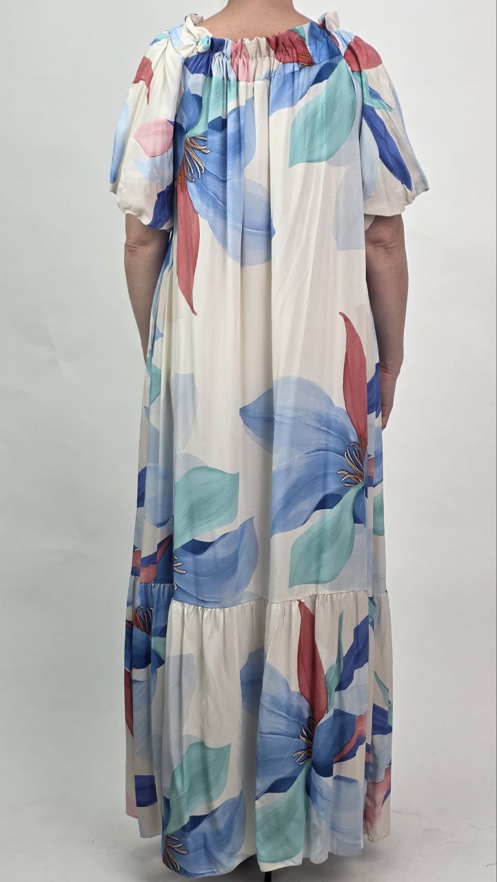 Sukienka Maxi Blue Bloom 100% Wiskoza PlusSize - obrazek 3