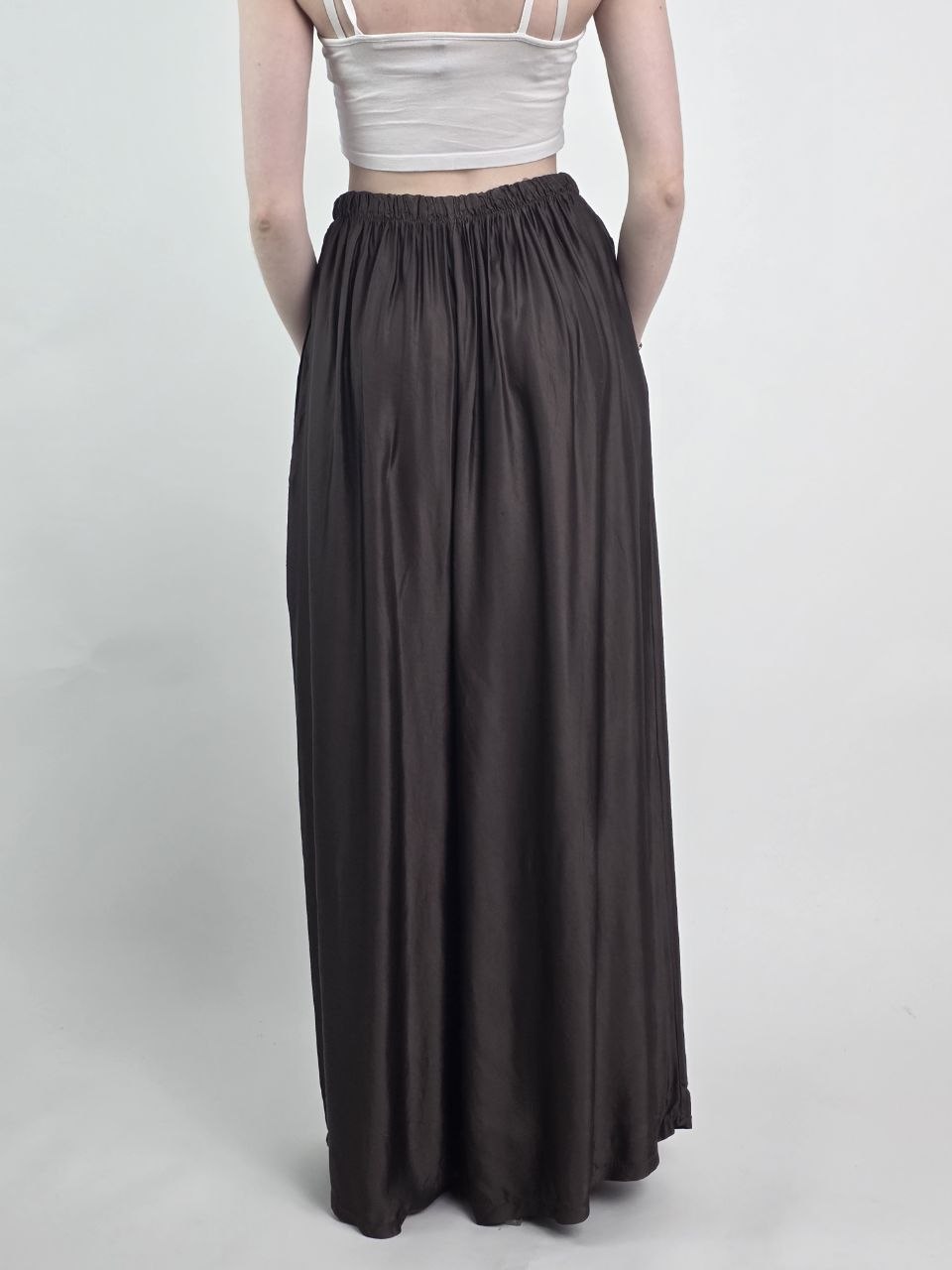 Satynowe Spodnie Palazzo Silk Czekolada - obrazek 4