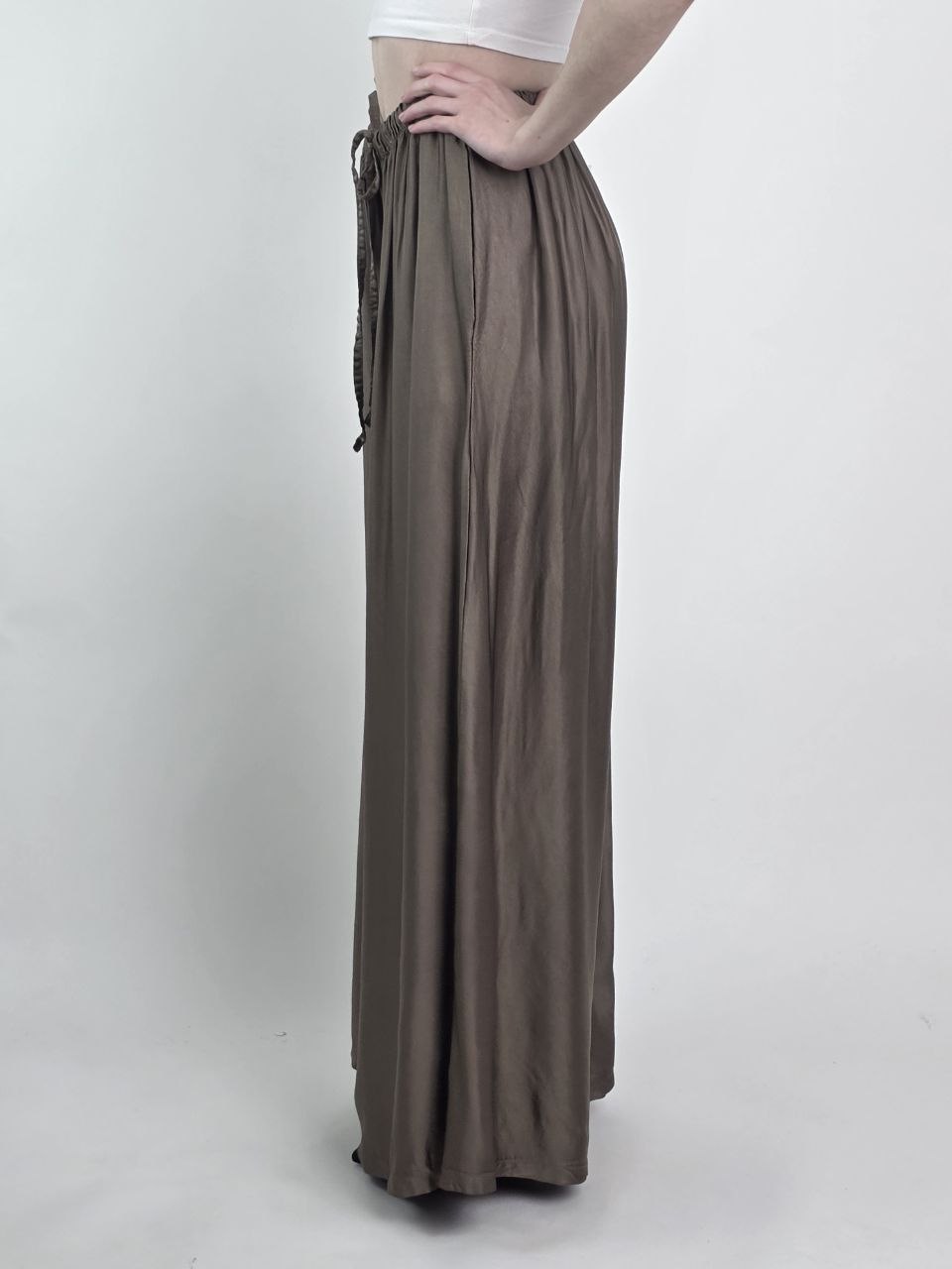 Satynowe Spodnie Palazzo Silk Fango - obrazek 3
