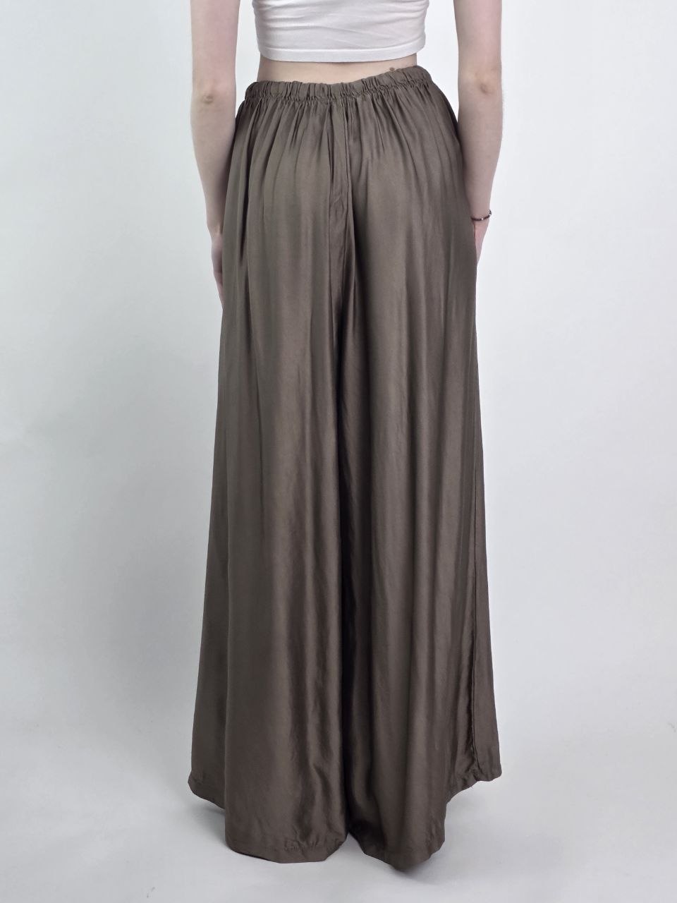 Satynowe Spodnie Palazzo Silk Fango - obrazek 2
