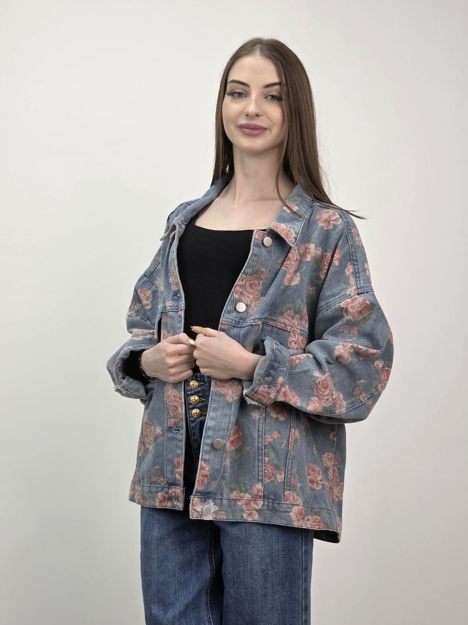Jeansowa katana w róże – 100% bawełna - obrazek 3