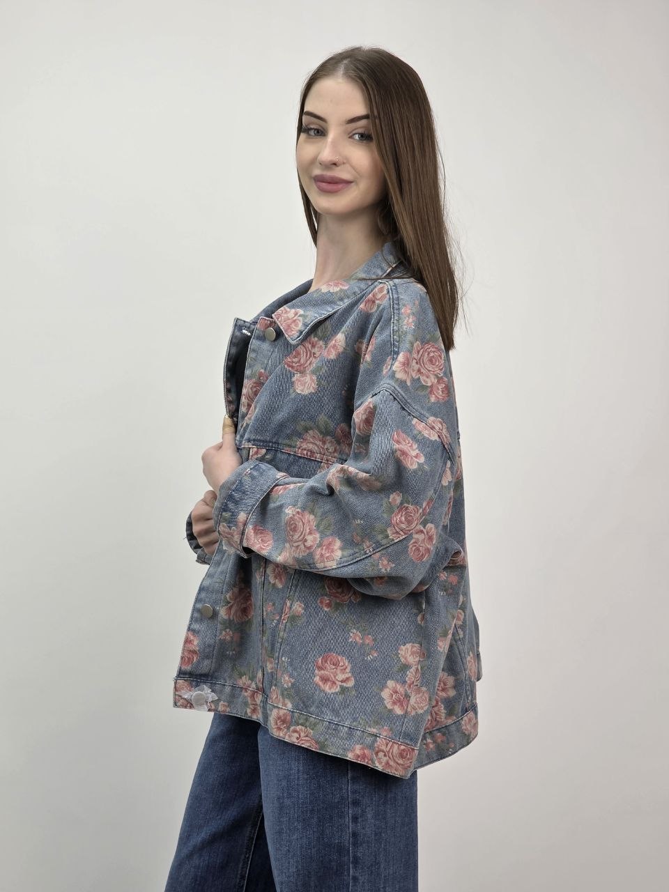 Jeansowa katana w róże – 100% bawełna - obrazek 2
