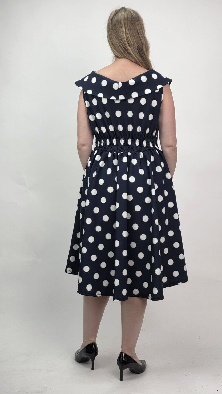 Sukienka Midi Navy Dots grochy - obrazek 3