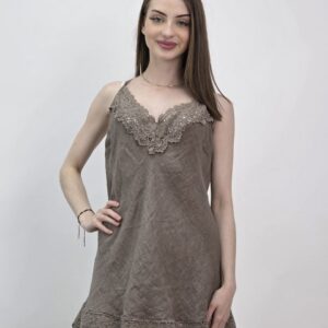 Włoski Top Lniany Amalfi Lace Fango