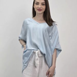 Bluzka satynowa Baby Blue V-Neck Premium