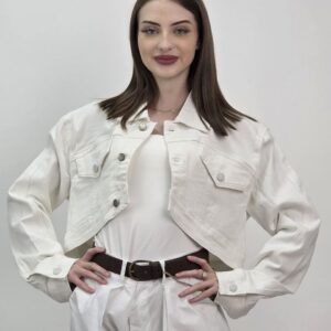 Biała Krótka Kurtka Jeansowa Premium