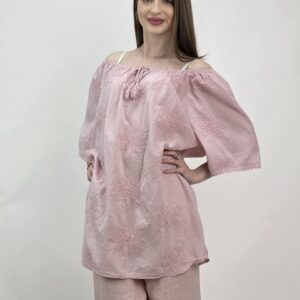 Włoska Bluzka Oversize Rosa Fiore– Pudrowy Róż