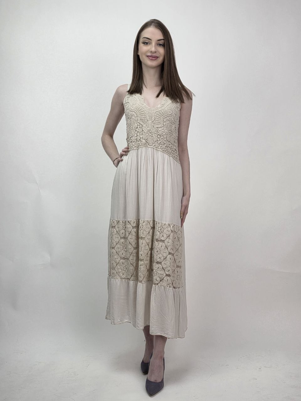 Sukienka Lace Écru koronkowa sukienka wiskoza