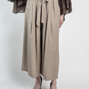 Spodnie Palazzo Premium Taupe z Wysokim Stanem