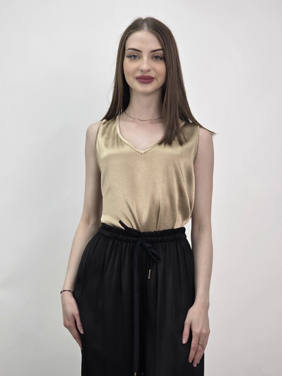 Złoty satynowy top damski Gold Glow