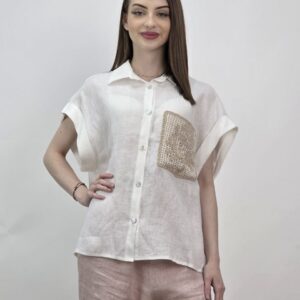 Lniana Koszula Portofino Crochet Natural White