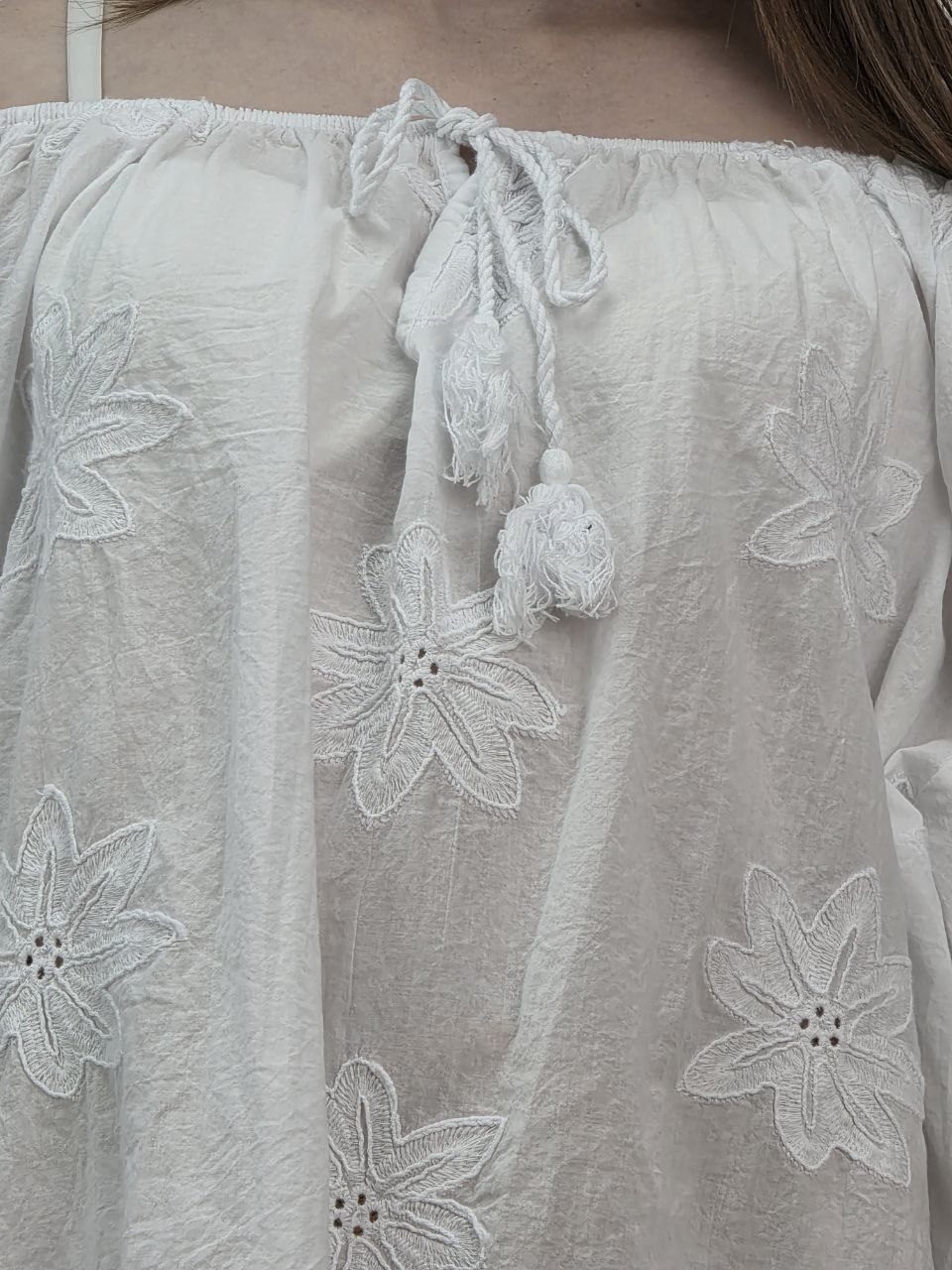 Włoska Bluzka Oversize Fiore Bianco – Biała - obrazek 3