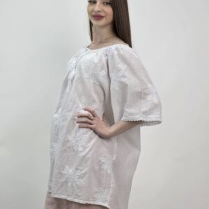 Włoska Bluzka Oversize Fiore Bianco – Biała