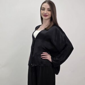 Włoski Kardigan Satynowy Soft Glow – Black