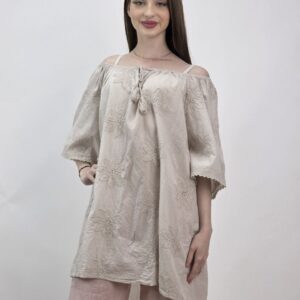 Włoska Bluzka Oversize Fiore Beige – Beżowa