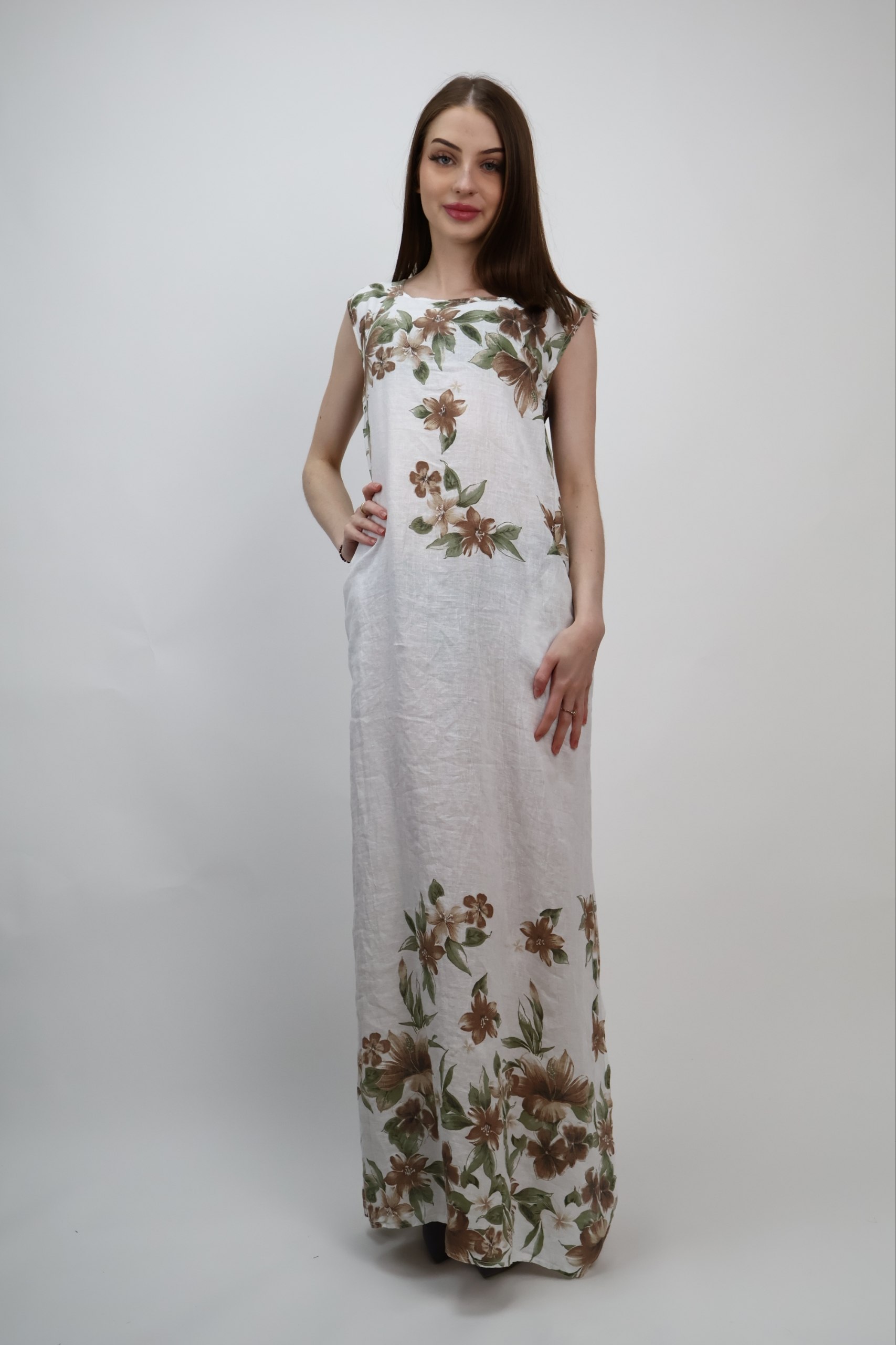 Sukienka Linen Blossom lniana maxi z kwiatami - obrazek 3