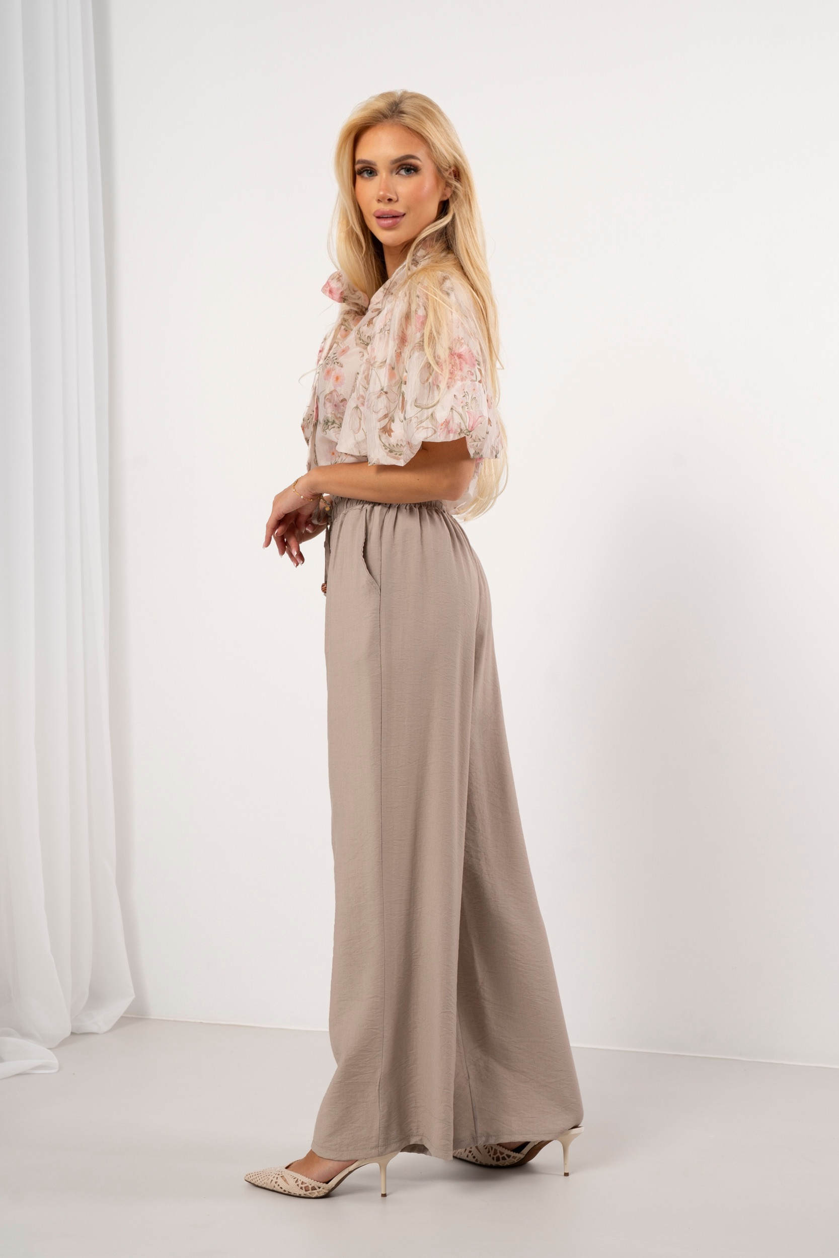 Spodnie Palazzo Soft Beige eleganckie - obrazek 2