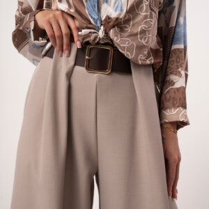 Eleganckie Spodnie Wide Leg Taupe z Paskiem