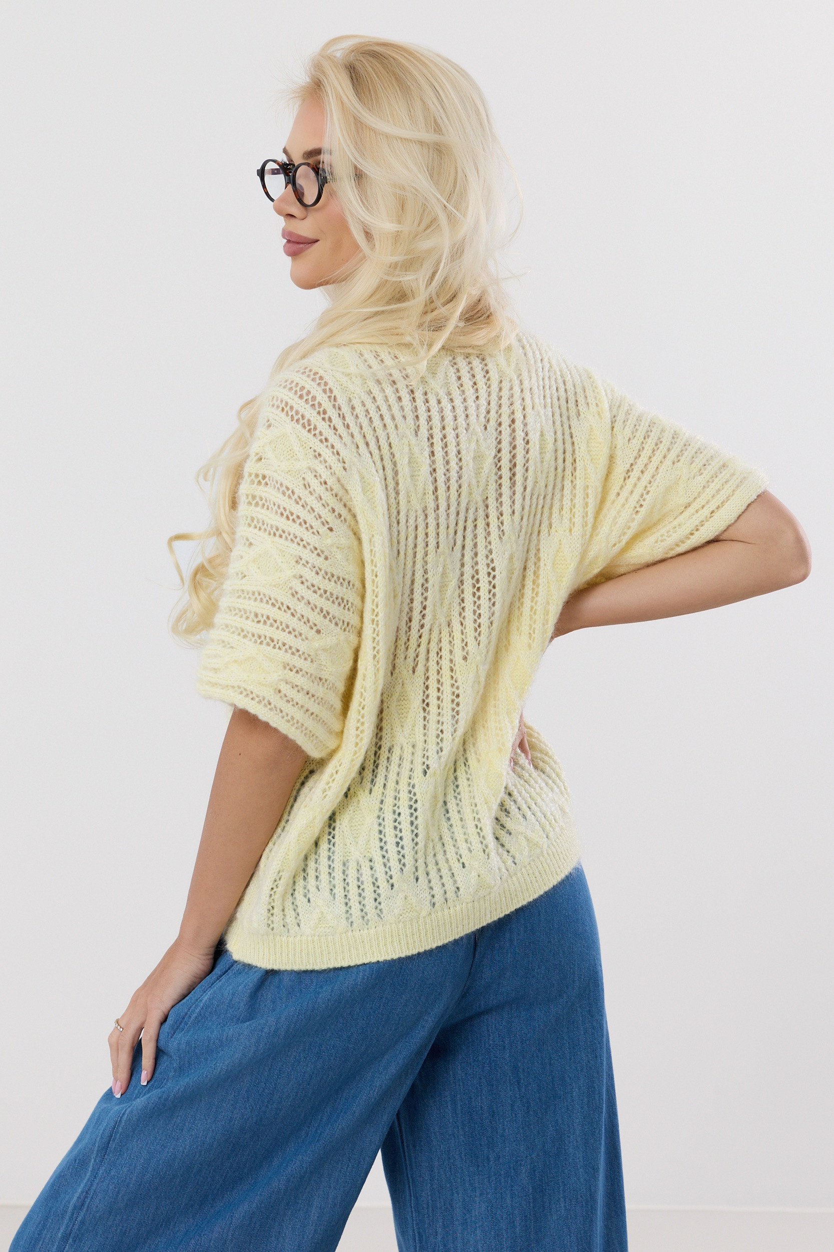 Sweter Ażurowy Diamond – Żółty - obrazek 2