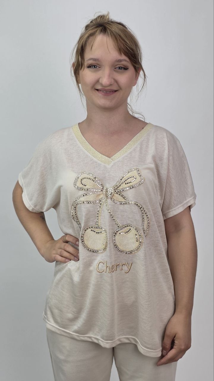 Włoska Bluzka Cherry Premium Ecru