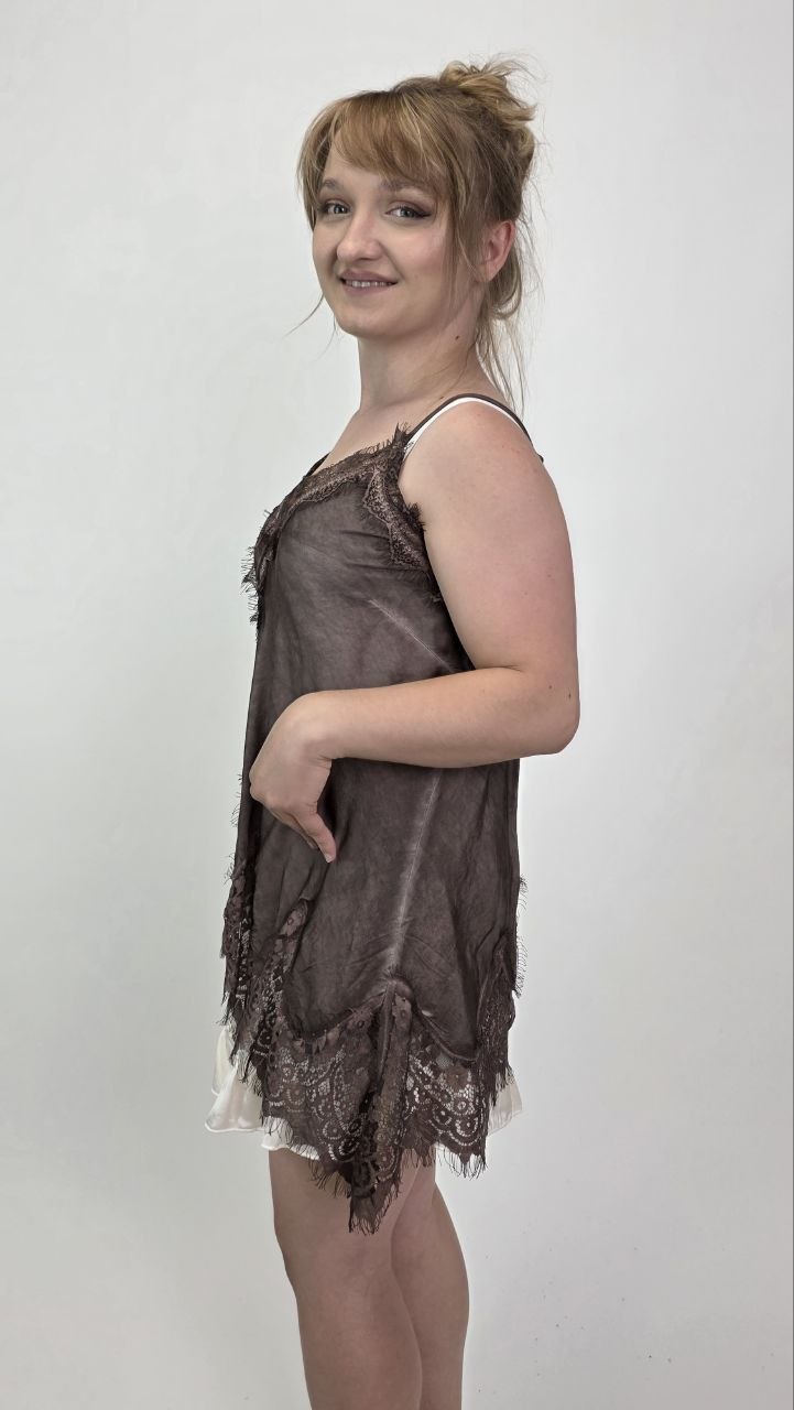Asymetryczny top Toscana Lace Taupe - obrazek 3