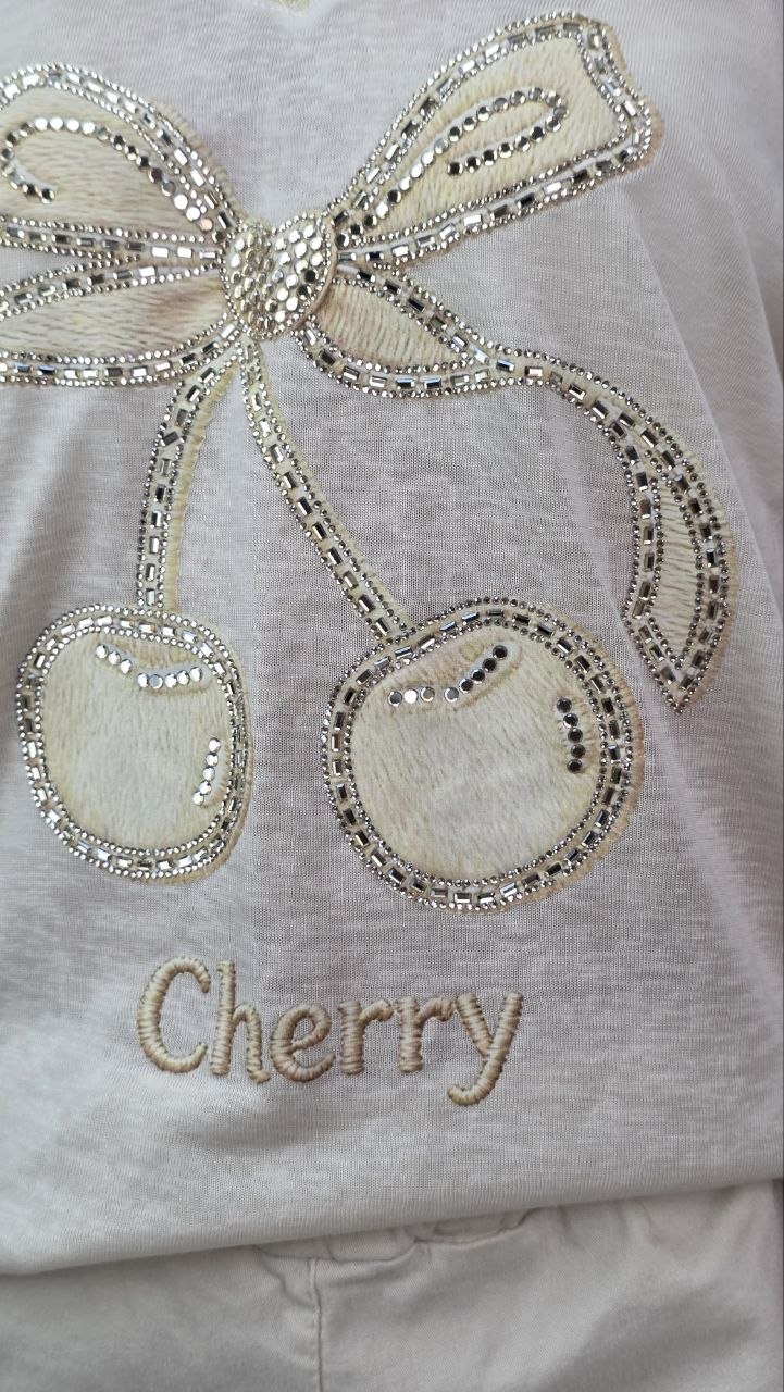 Włoska Bluzka Cherry Premium Ecru - obrazek 5