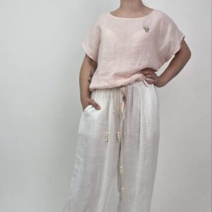 Włoski komplet lniany Pudrowy Blush 100% len