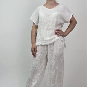 Lniany komplet Premium White Flowers 100% Len