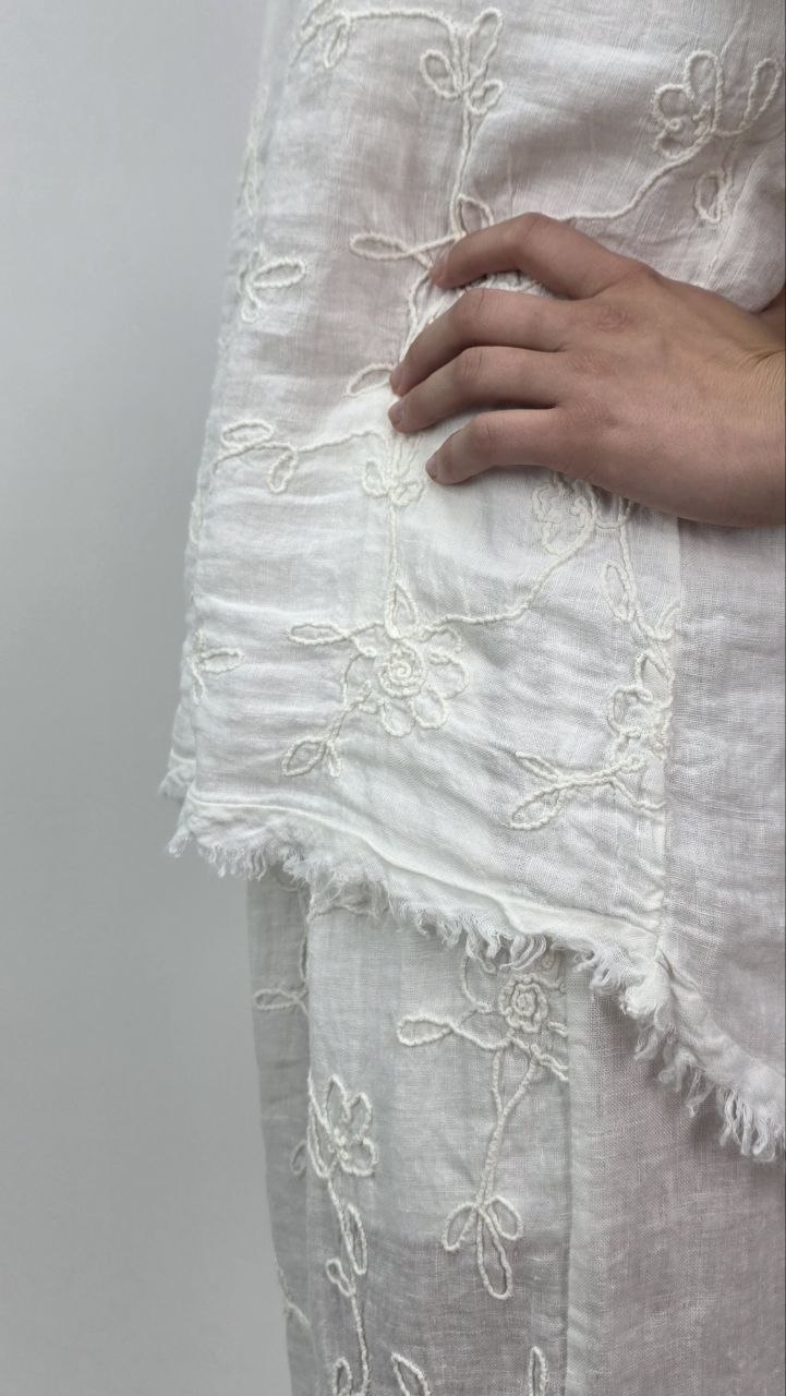Lniany komplet Premium White Flowers 100% Len - obrazek 2