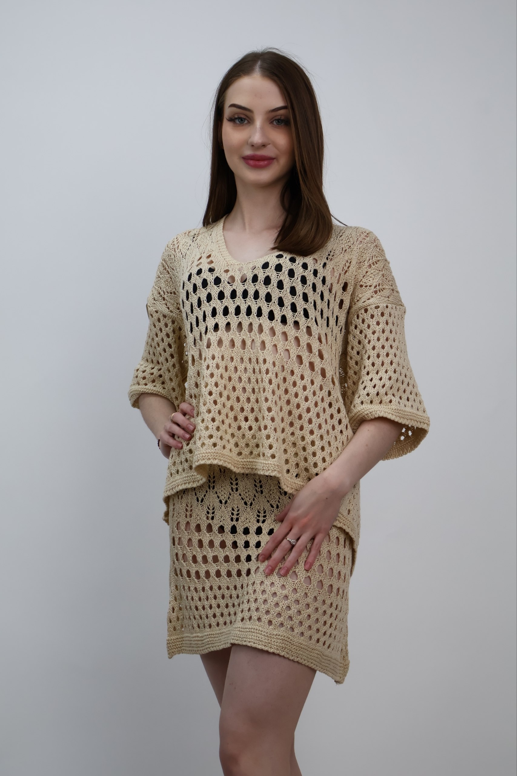 Komplet Crochet Riviera beżowy