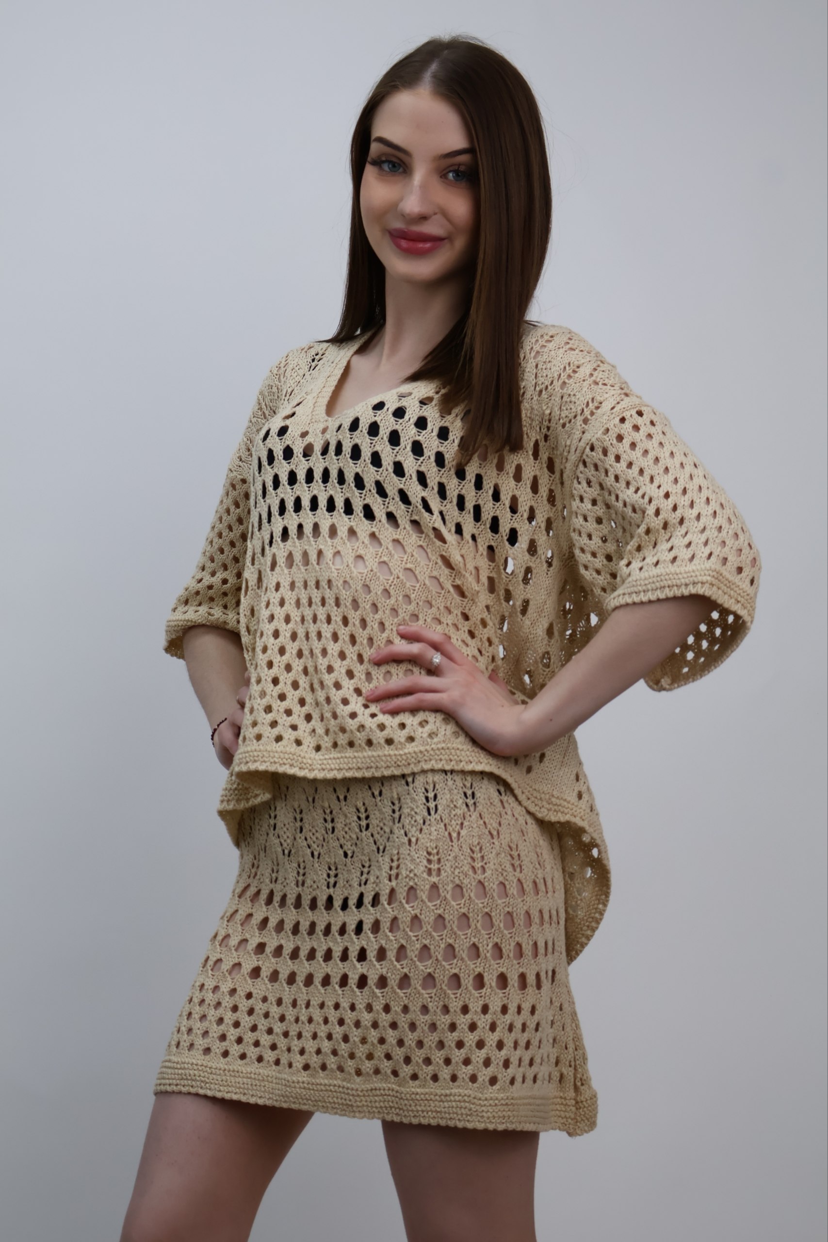 Komplet Crochet Riviera beżowy - obrazek 2