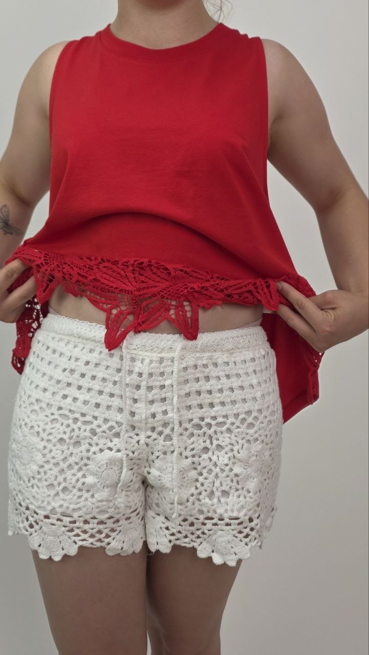 Szorty Boho Crochet Premium White