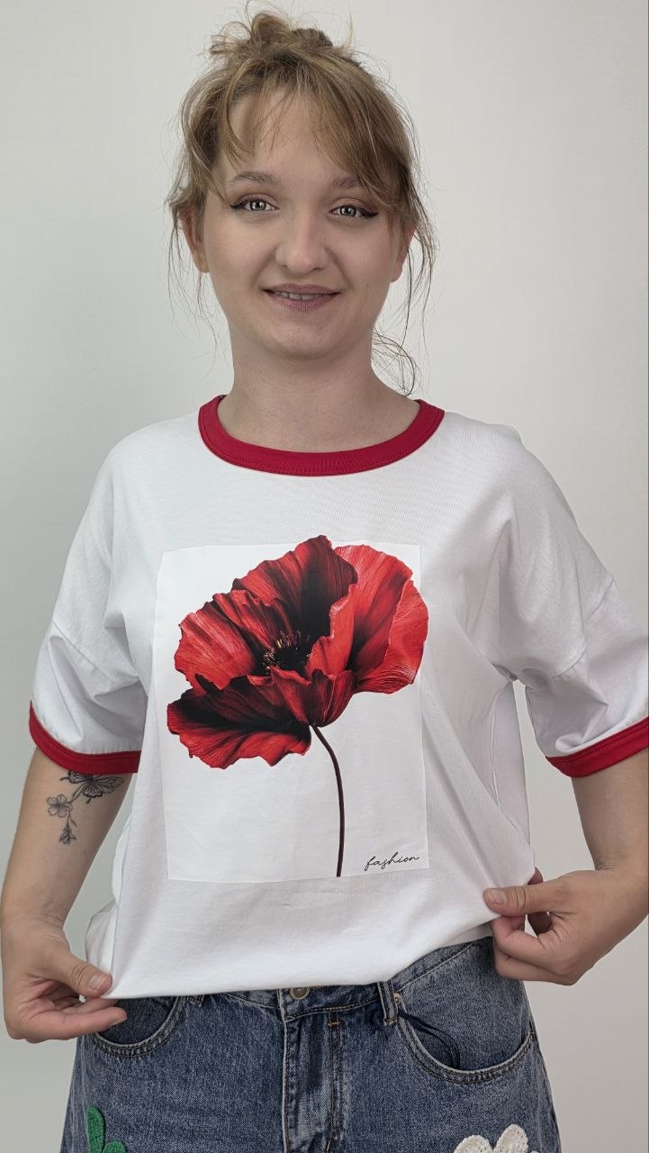 T-shirt Red Poppy Premium biała bluzka mak