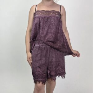 Komplet lniany Lavanda – top i szorty 100% len