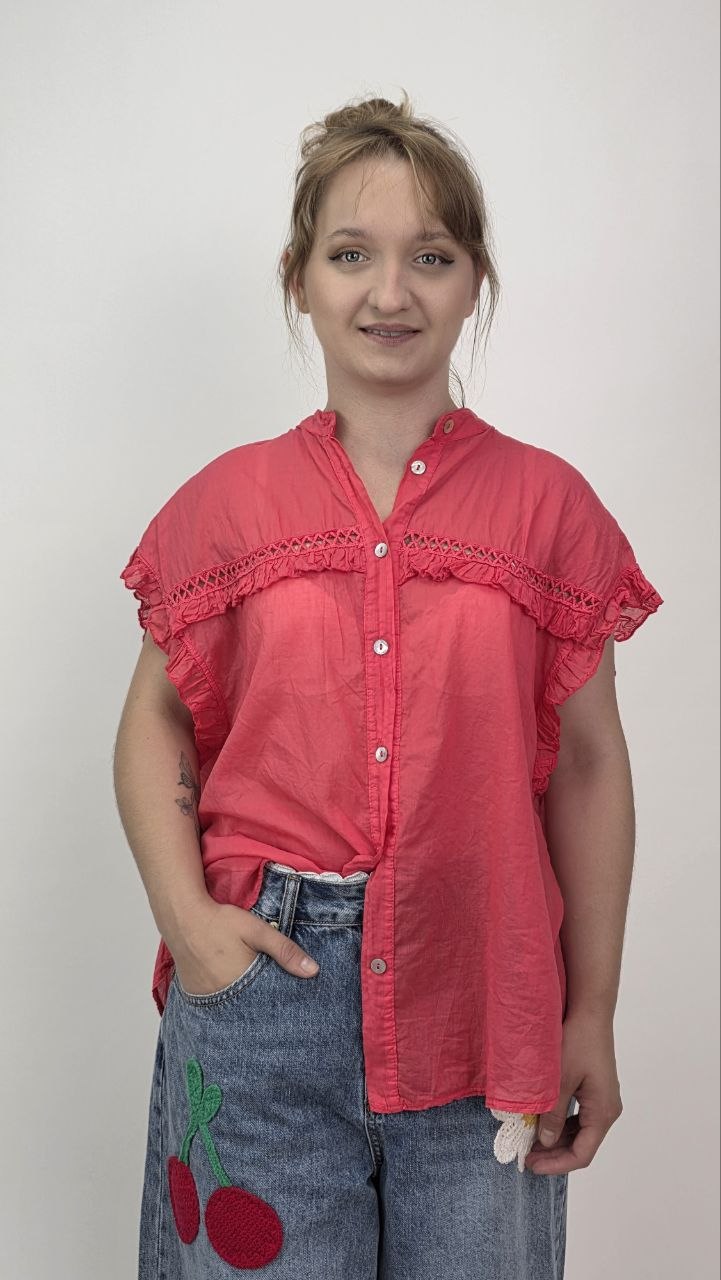 Bawełniana koszula Coral Breeze Boho– koralowa