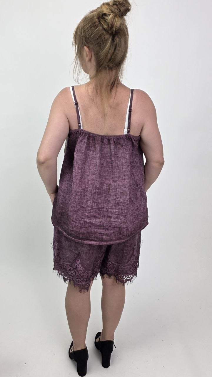 Komplet lniany Lavanda – top i szorty 100% len - obrazek 4