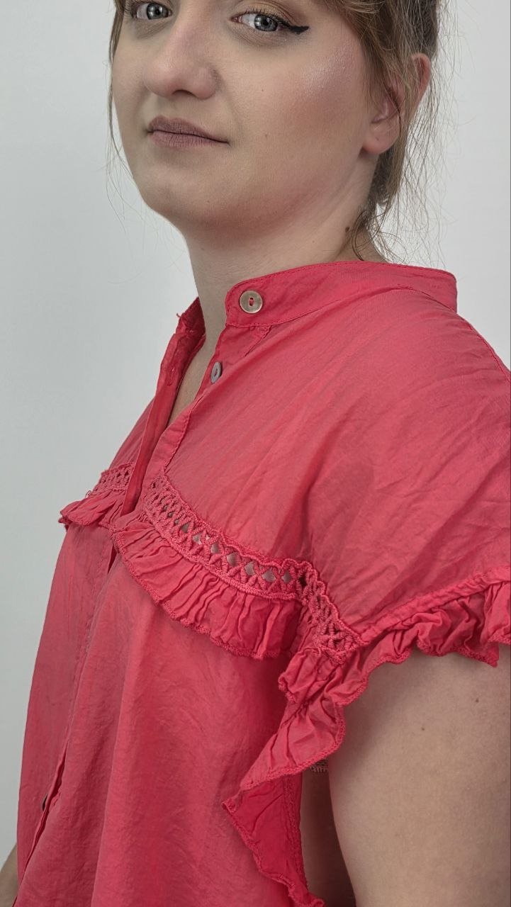 Bawełniana koszula Coral Breeze Boho– koralowa - obrazek 3
