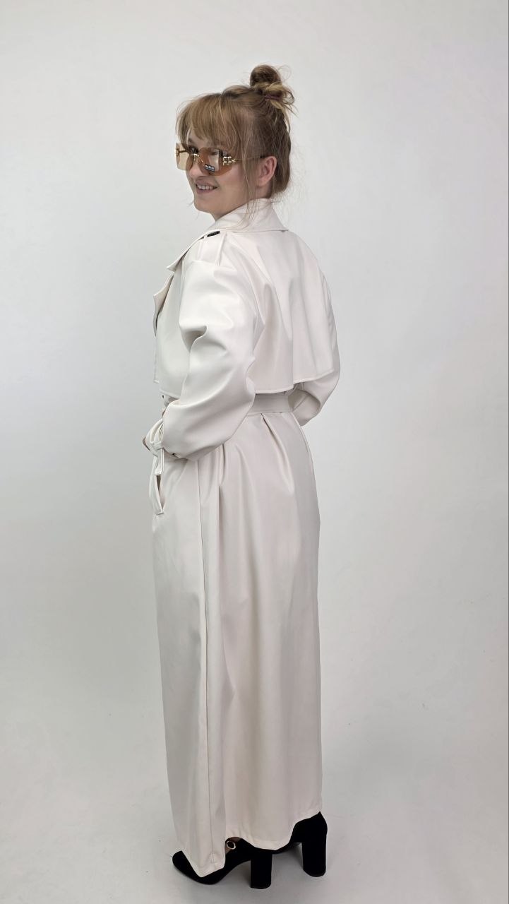 Włoski płaszcz z ekoskóry Milano Ivory - obrazek 3