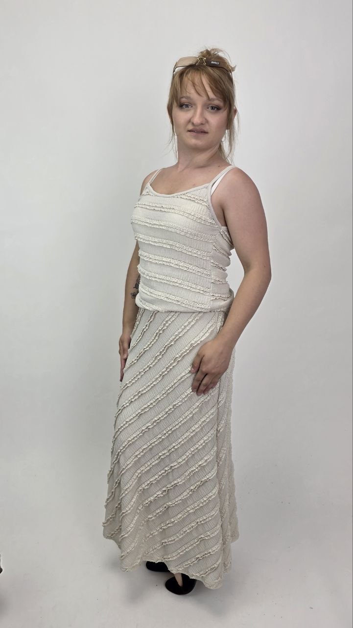 Włoski Komplet Soft Lace Greige Top i Spódnica - obrazek 2
