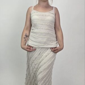 Włoski Komplet Soft Lace Greige Top i Spódnica