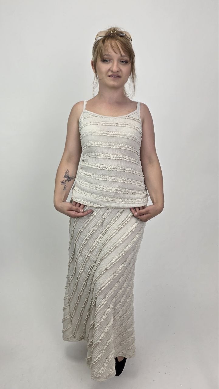 Włoski Komplet Soft Lace Greige Top i Spódnica