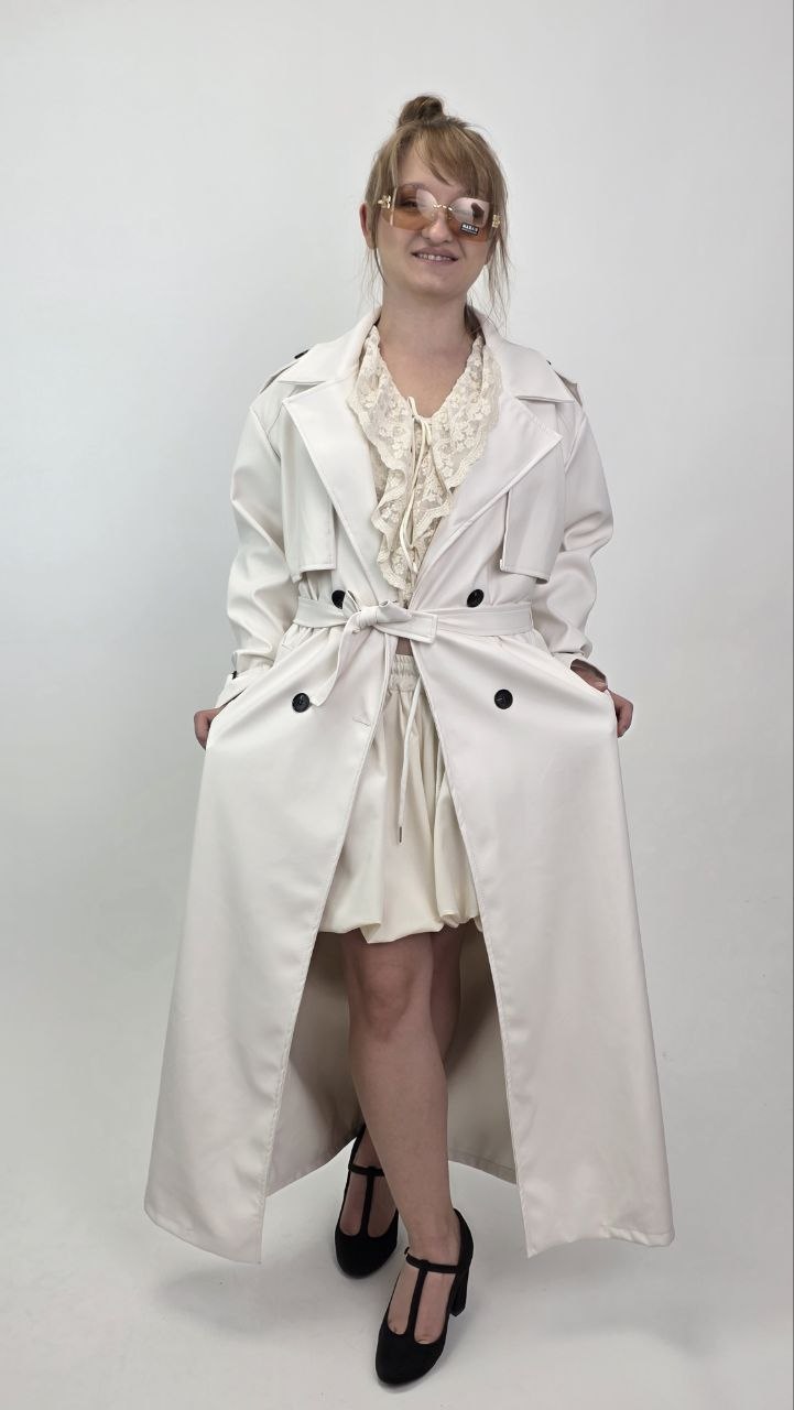 Włoski płaszcz z ekoskóry Milano Ivory