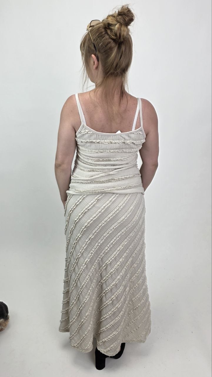 Włoski Komplet Soft Lace Greige Top i Spódnica - obrazek 4
