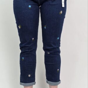 Jeansy z haftowanymi kwiatami plus size