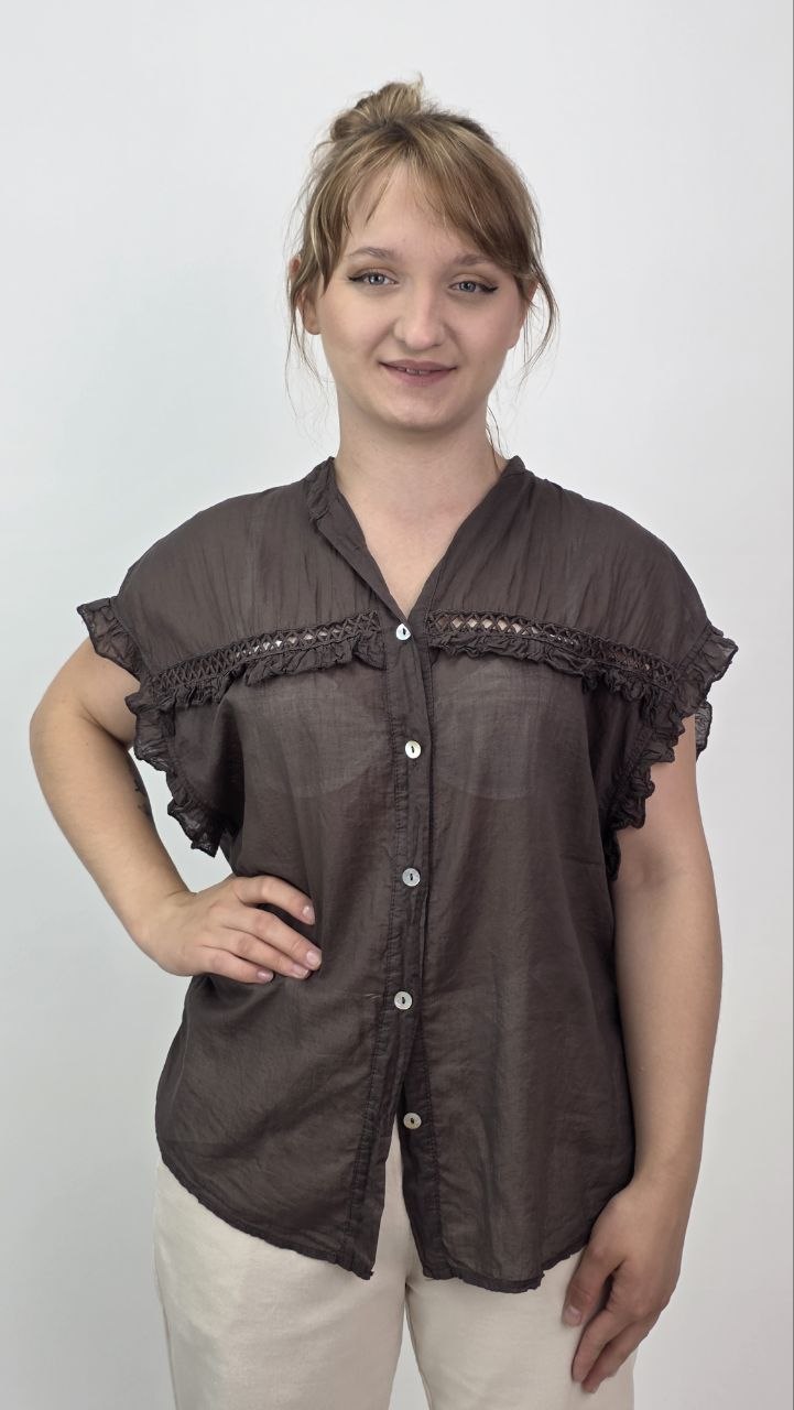 Włoska bluzka Miho's czekoladowa 100% bawełna
