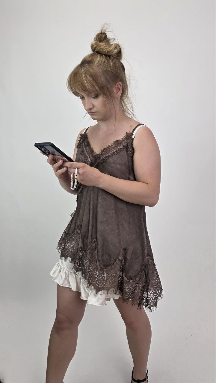Asymetryczny top Toscana Lace Taupe - obrazek 2