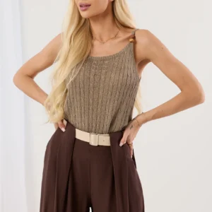 Dzianinowy top z koralikami premium taupe