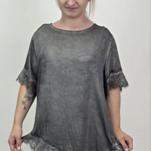 Bluzka asymetryczna Lace Graphite z koronką