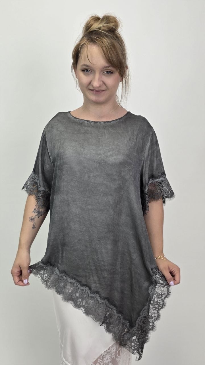 Bluzka asymetryczna Lace Graphite z koronką