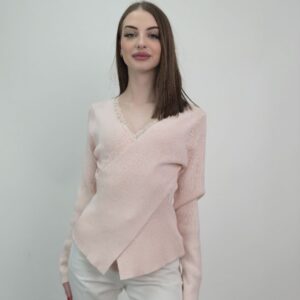 Francuski sweter z koronką Élodie– pudrowy róż